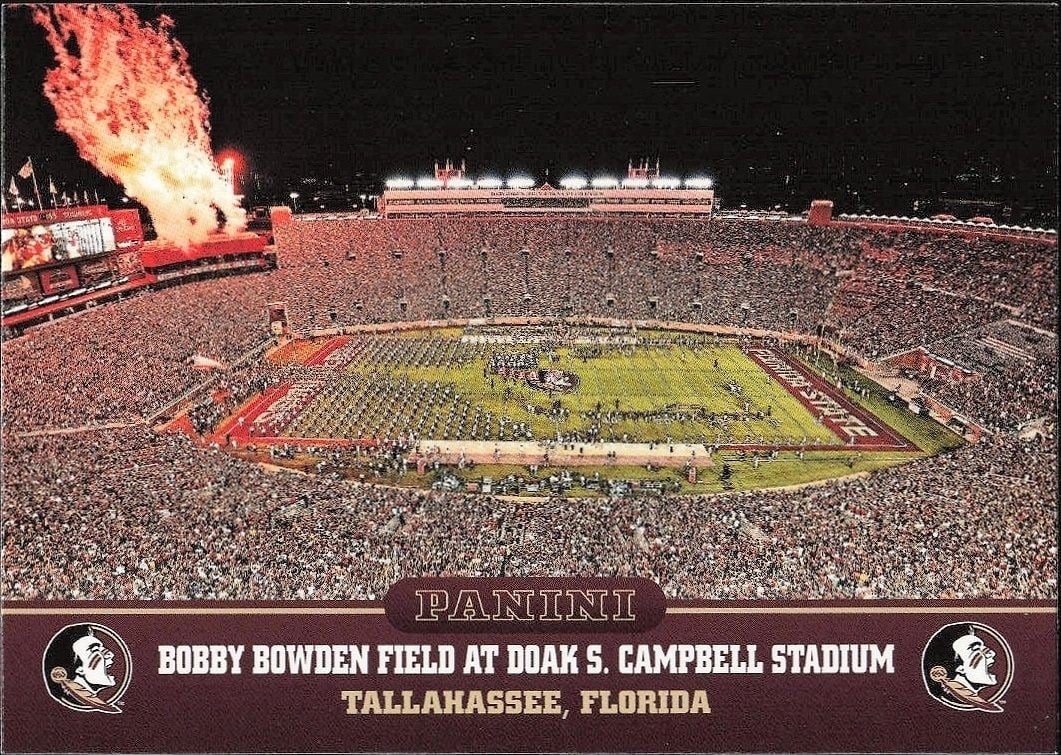 Bobby Bowden Field At Doak S. Campbell Stadium 2015 Panini Florida State Seminoles #11 Football Trading Card - Front 2015 Panini Florida State Seminoles Bobby Bowden Field At Doak S. Campbell Stadium #11 football trading card front