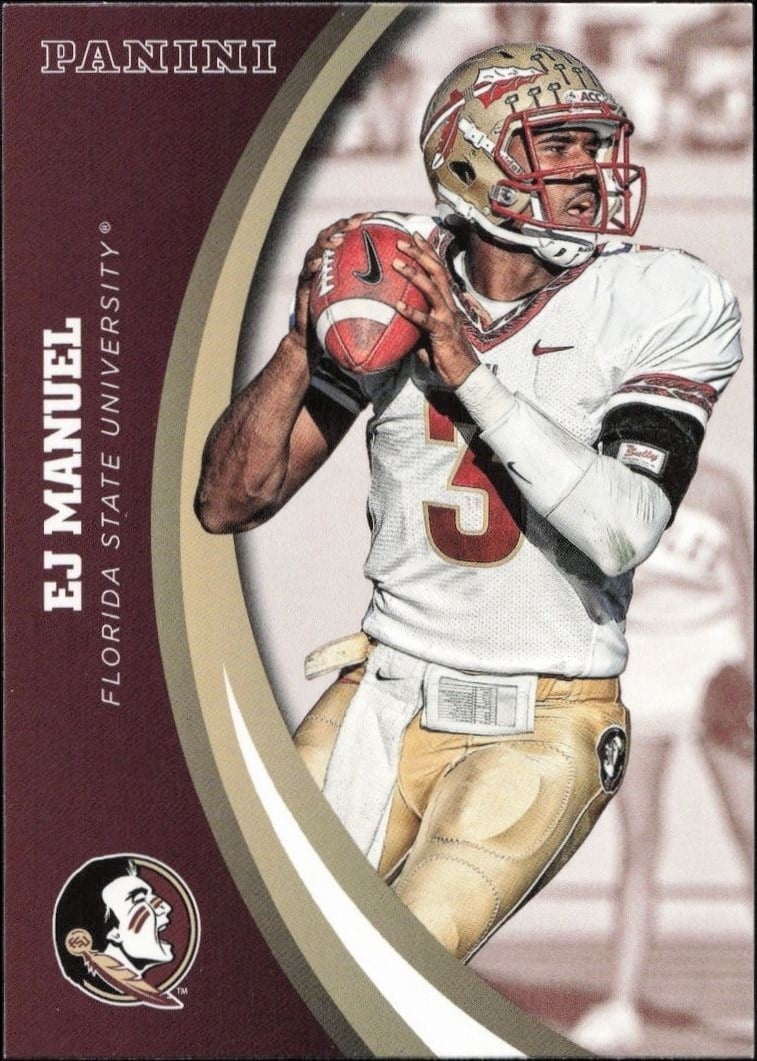 Ej Manuel 2015 Panini Florida State Seminoles #22 Football Trading Card - Front 2015 Panini Florida State Seminoles Ej Manuel #22 football trading card front