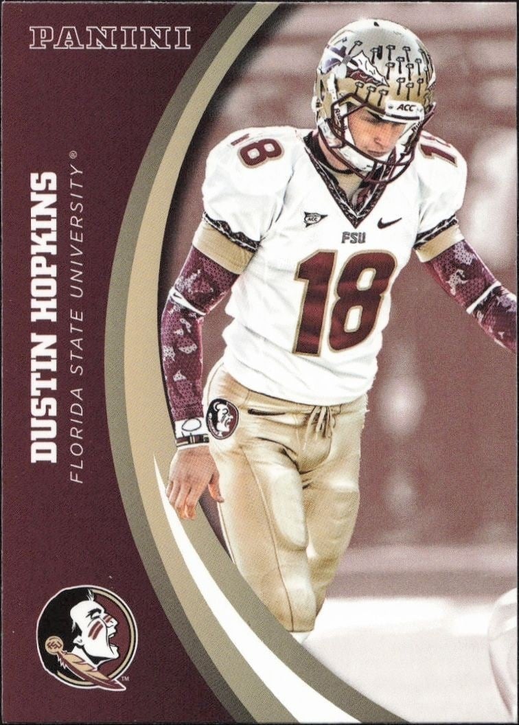 Dustin Hopkins 2015 Panini Florida State Seminoles #20 Football Trading Card - Front 2015 Panini Florida State Seminoles Dustin Hopkins #20 football trading card front