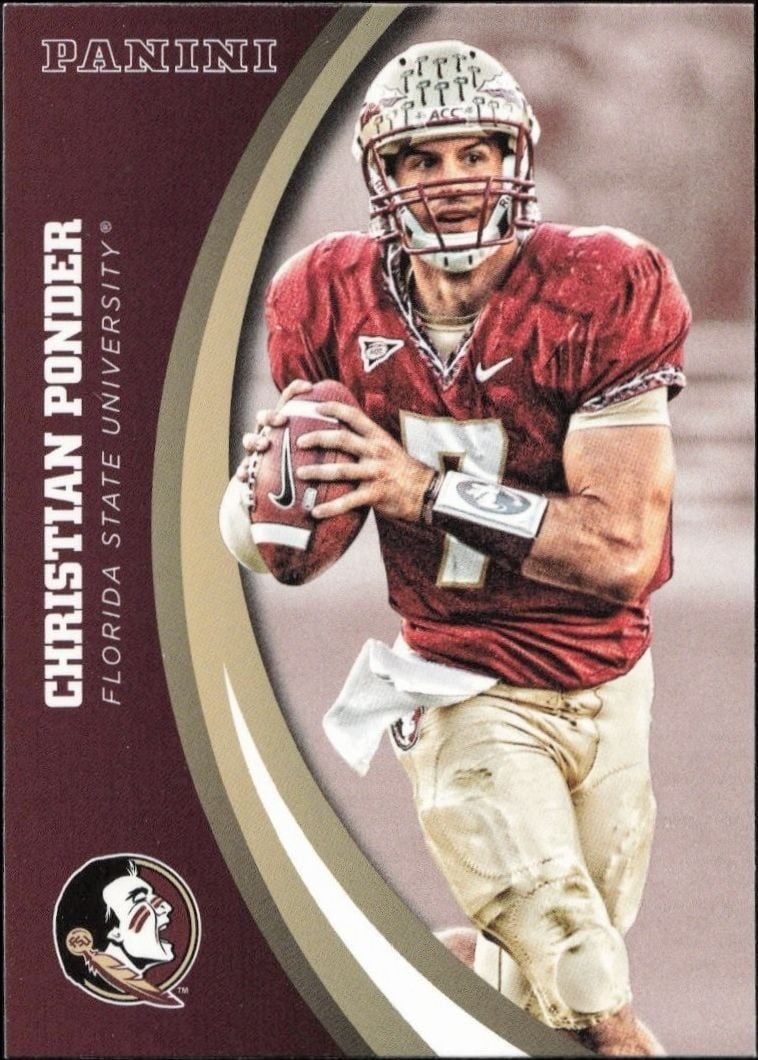 Christian Ponder 2015 Panini Florida State Seminoles #13 Football Trading Card - Front 2015 Panini Florida State Seminoles Christian Ponder #13 football trading card front