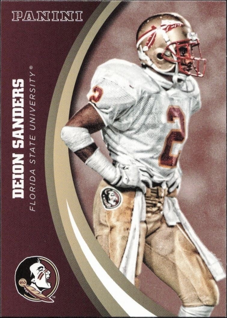 Deion Sanders 2015 Panini Florida State Seminoles #16 Football Trading Card - Front 2015 Panini Florida State Seminoles Deion Sanders #16 football trading card front
