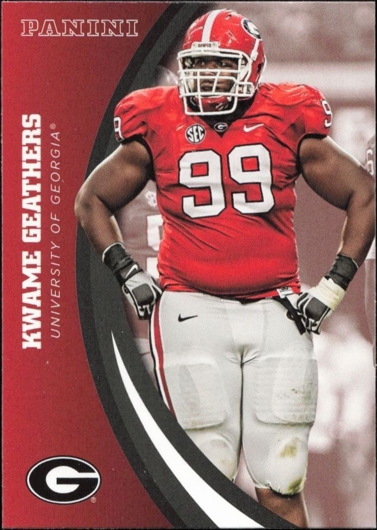 Kwame Geathers 2015 Panini Georgia Bulldogs #43 Football Trading Card - Front 2015 Panini Georgia Bulldogs Kwame Geathers #43 football trading card front