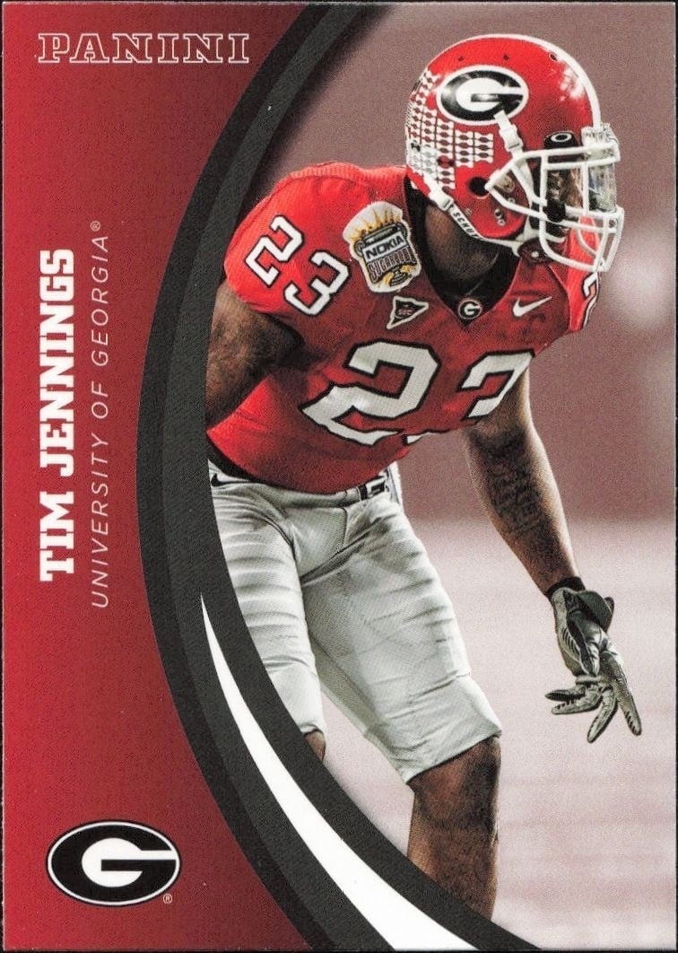 Tim Jennings 2015 Panini Georgia Bulldogs #28 Football Trading Card - Front 2015 Panini Georgia Bulldogs Tim Jennings #28 football trading card front