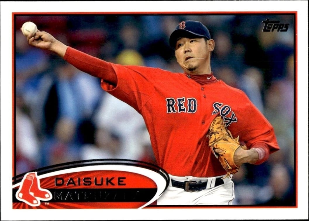 Daisuke Matsuzaka 2012 Topps #586 Baseball Trading Card - Front 2012 Topps Daisuke Matsuzaka #586 baseball trading card front