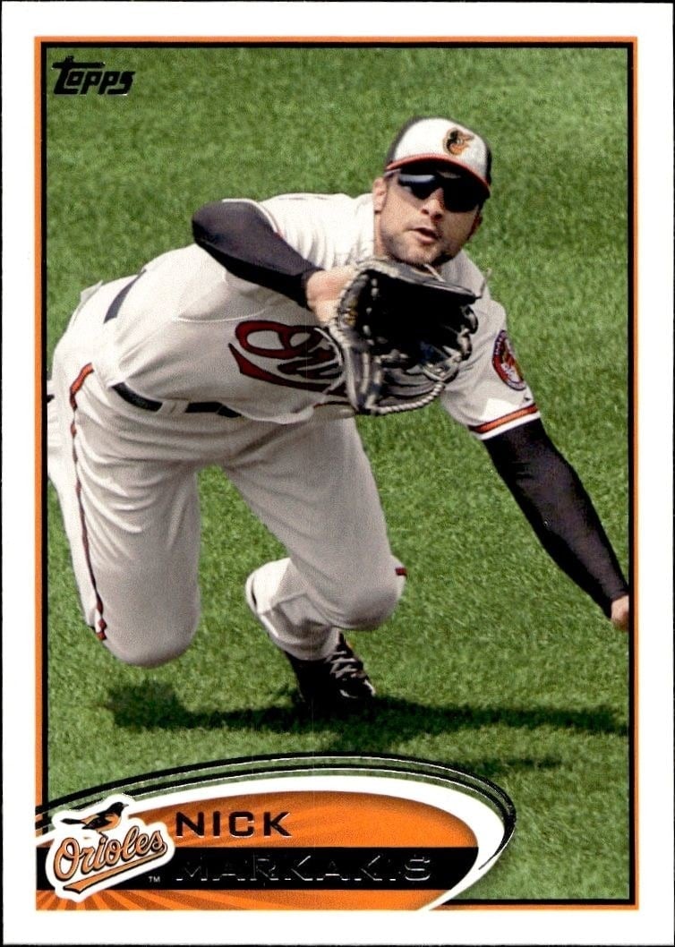 Nick Markakis 2012 Topps #468 Baseball Trading Card - Front 2012 Topps Nick Markakis #468 baseball trading card front