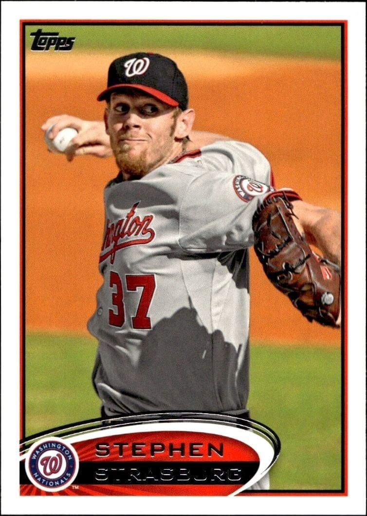 Stephen Strasburg 2012 Topps #556 Baseball Trading Card - Front 2012 Topps Stephen Strasburg #556 baseball trading card front