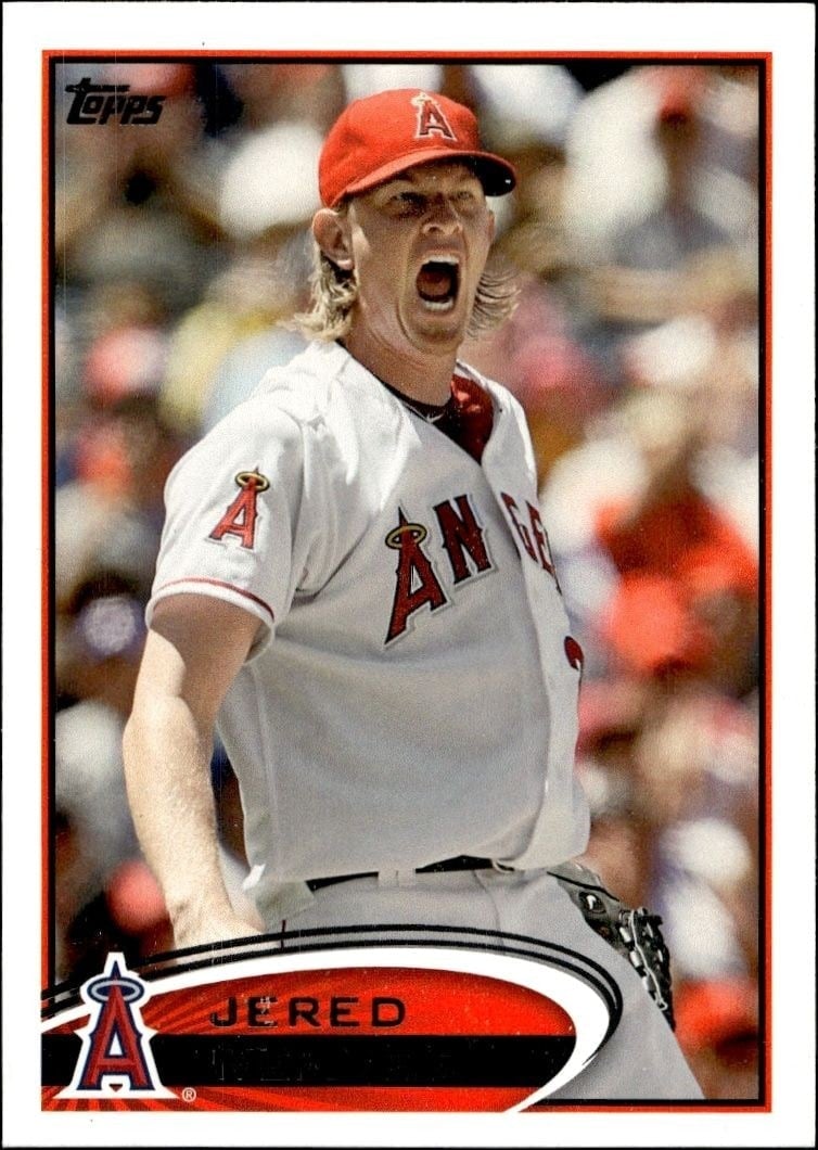 Jered Weaver 2012 Topps #250 Baseball Trading Card - Front 2012 Topps Jered Weaver #250 baseball trading card front