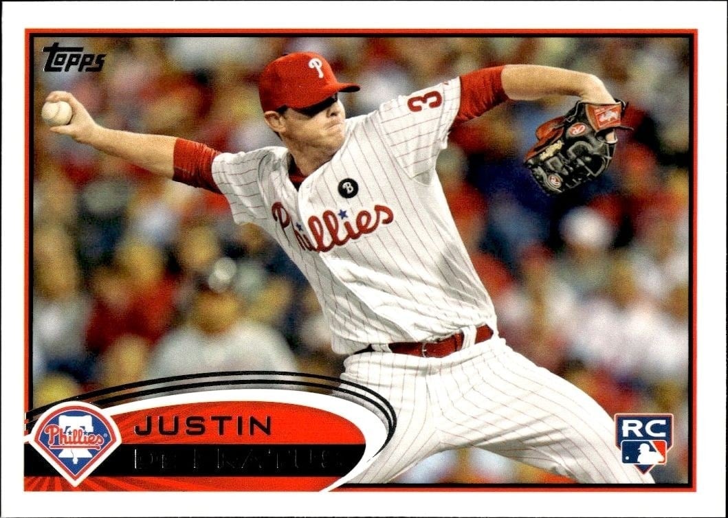 Justin De Fratus 2012 Topps #243 Baseball Trading Card - Front 2012 Topps Justin De Fratus #243 baseball trading card front