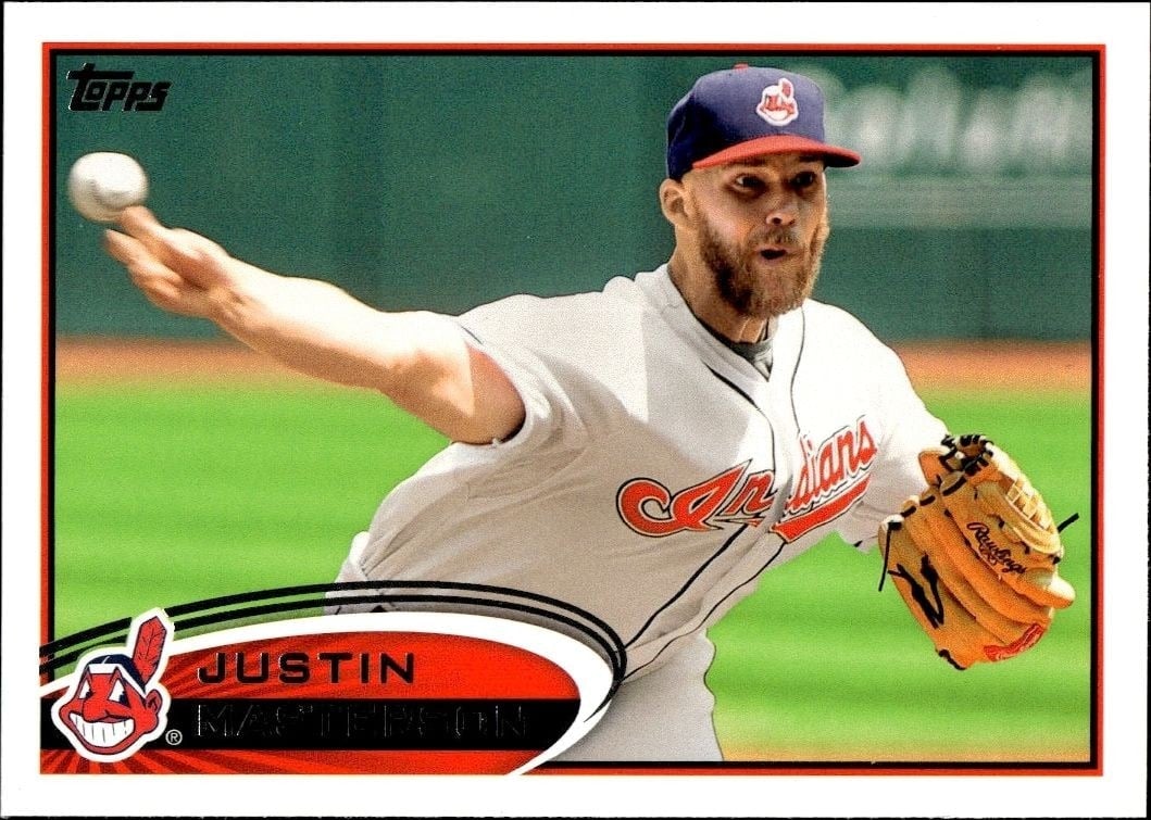 Justin Masterson 2012 Topps #205 Baseball Trading Card - Front 2012 Topps Justin Masterson #205 baseball trading card front