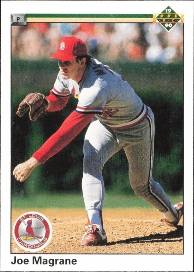 Joe Magrane 1990 Upper Deck #242 Baseball Trading Card - Front 1990 Upper Deck Joe Magrane #242 baseball trading card front