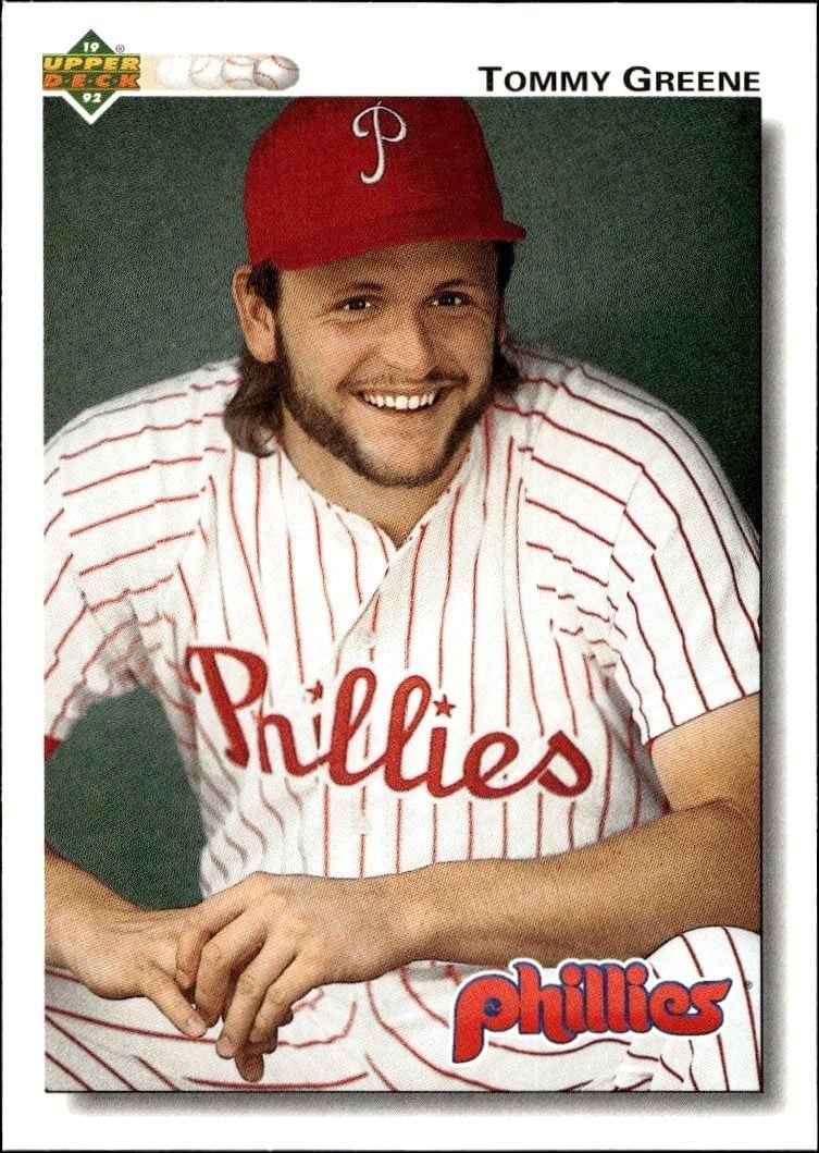 Tommy Greene 1992 Upper Deck #567 Baseball Trading Card - Front 1992 Upper Deck Tommy Greene #567 baseball trading card front
