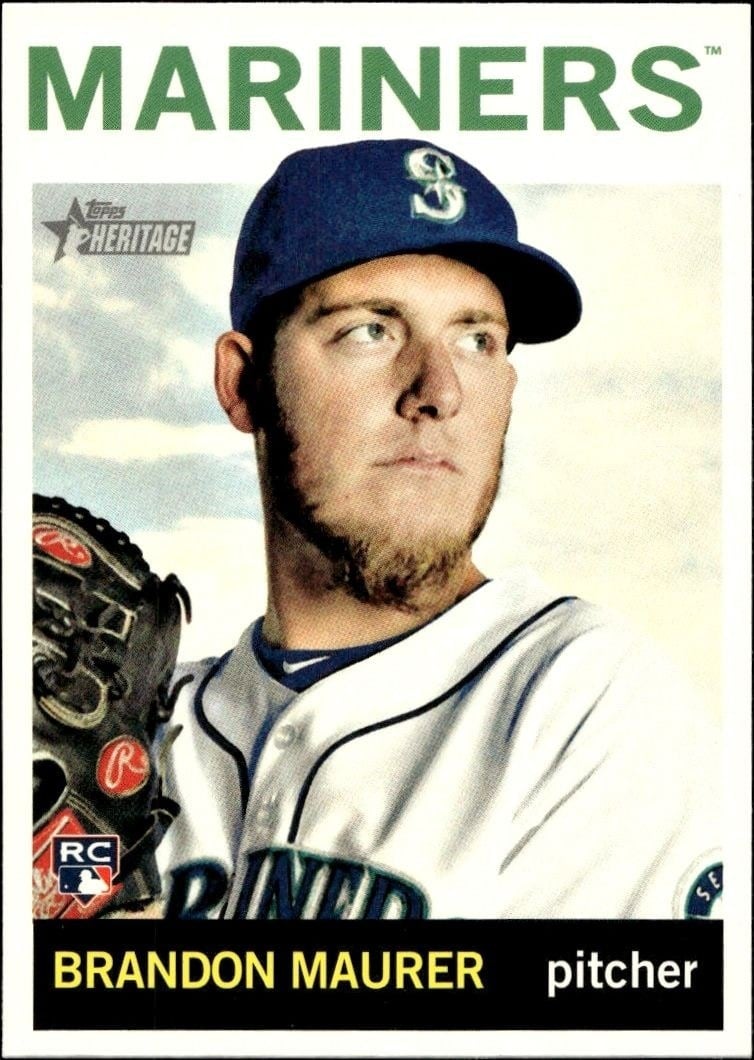 Brandon Maurer 2013 Topps Heritage High Number #H517 Baseball Trading Card - Front 2013 Topps Heritage High Number Brandon Maurer #H517 baseball trading card front