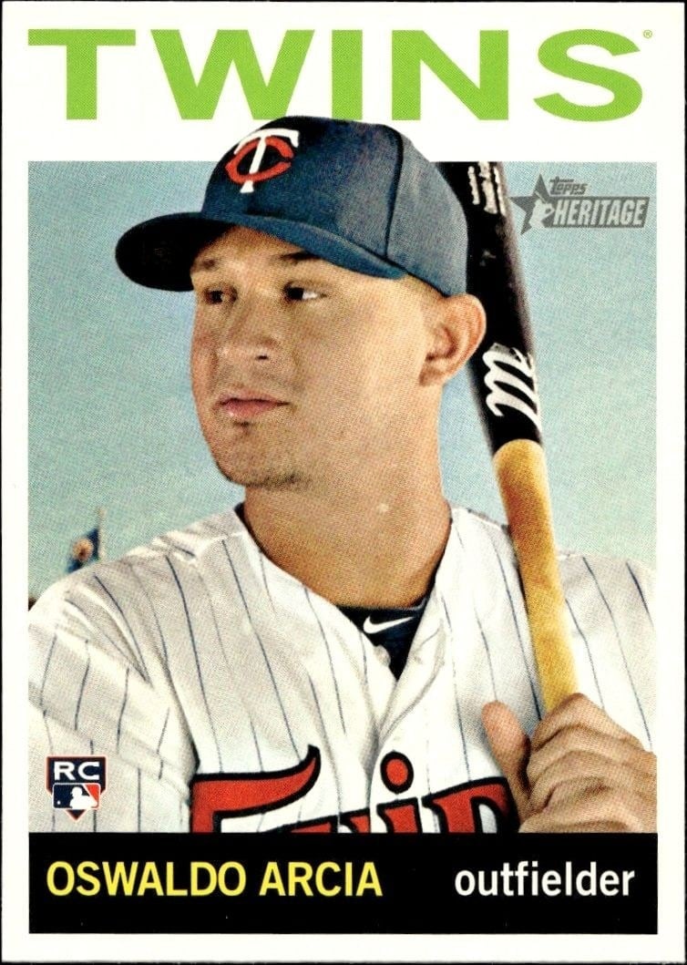 Oswaldo Arcia 2013 Topps Heritage High Number #H515 Baseball Trading Card - Front 2013 Topps Heritage High Number Oswaldo Arcia #H515 baseball trading card front