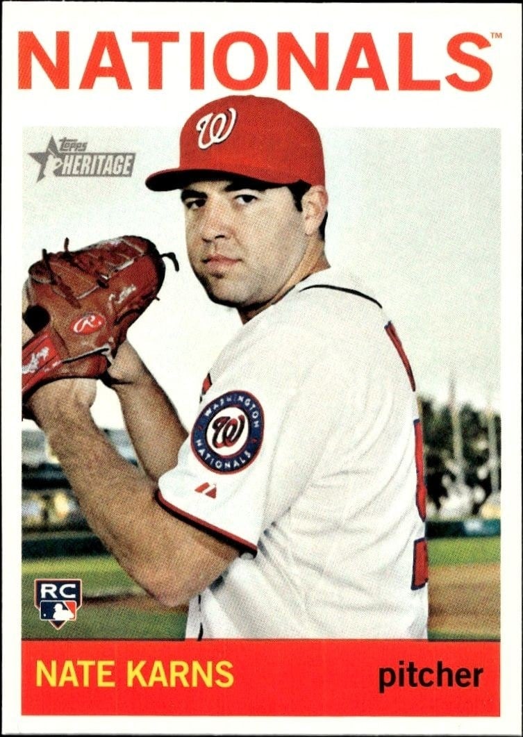 Nate Karns 2013 Topps Heritage High Number #H522 Baseball Trading Card - Front 2013 Topps Heritage High Number Nate Karns #H522 baseball trading card front