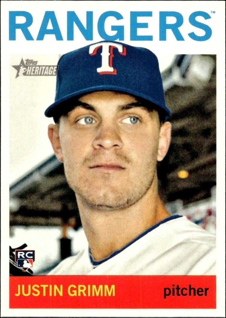 Justin Grimm 2013 Topps Heritage High Number #H590 Baseball Trading Card - Front 2013 Topps Heritage High Number Justin Grimm #H590 baseball trading card front