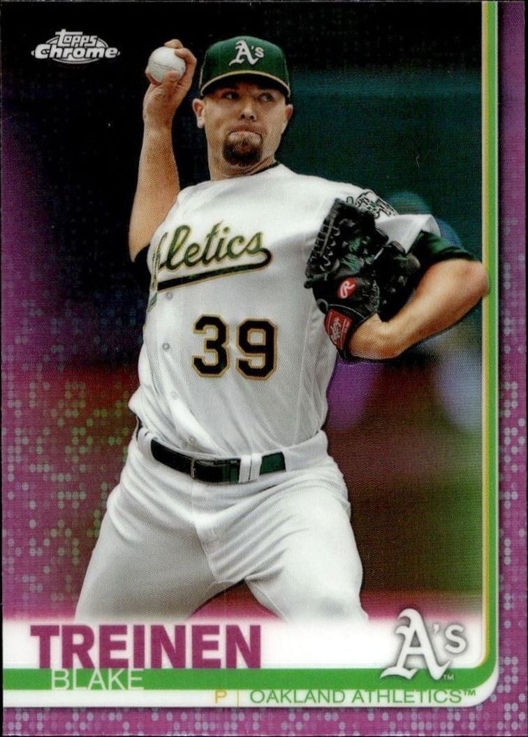 Blake Treinen 2019 Topps Chrome #144 Baseball Trading Card - Front 2019 Topps Chrome Blake Treinen #144 baseball trading card front
