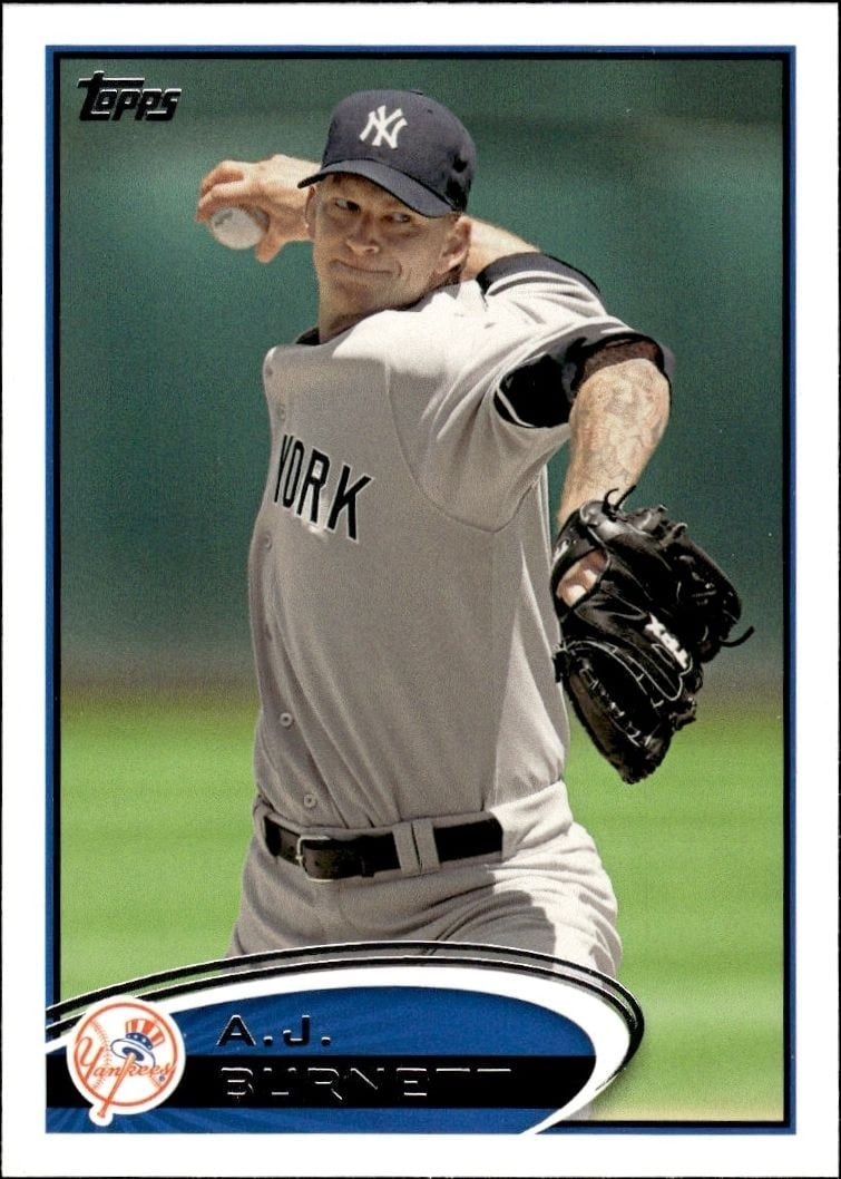 A.J. Burnett 2012 Topps #209 Baseball Trading Card - Front 2012 Topps A.J. Burnett #209 baseball trading card front