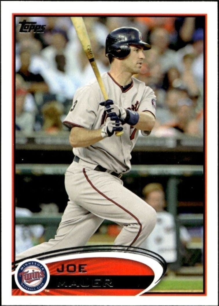 Joe Mauer 2012 Topps #535 Baseball Trading Card - Front 2012 Topps Joe Mauer #535 baseball trading card front