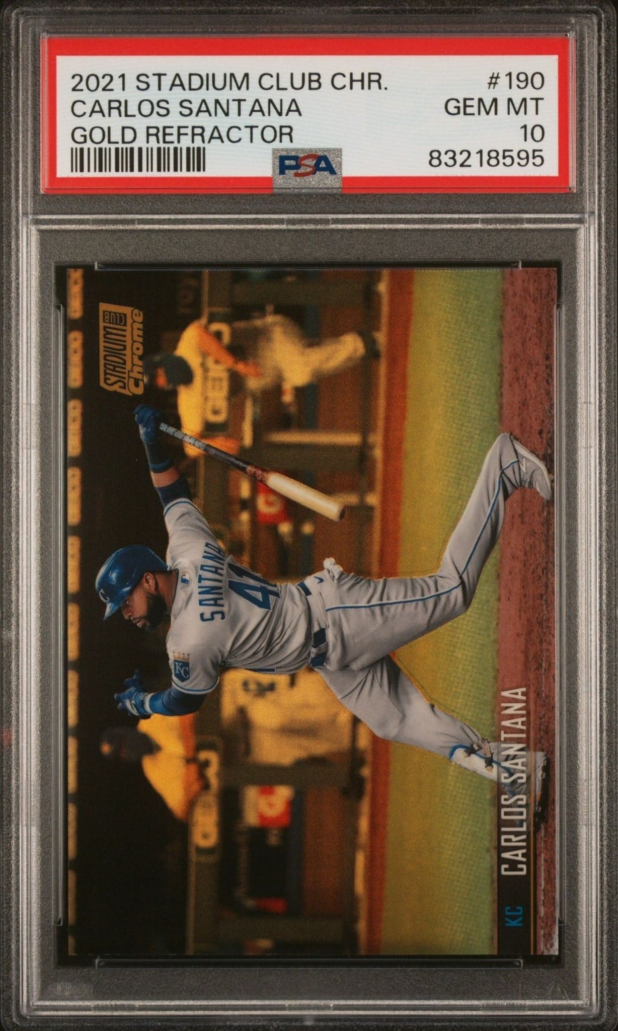 Carlos Santana 2021 Topps Stadium Club Chrome #190 Baseball Trading Card - Front 2021 Topps Stadium Club Chrome Carlos Santana #190 baseball trading card front