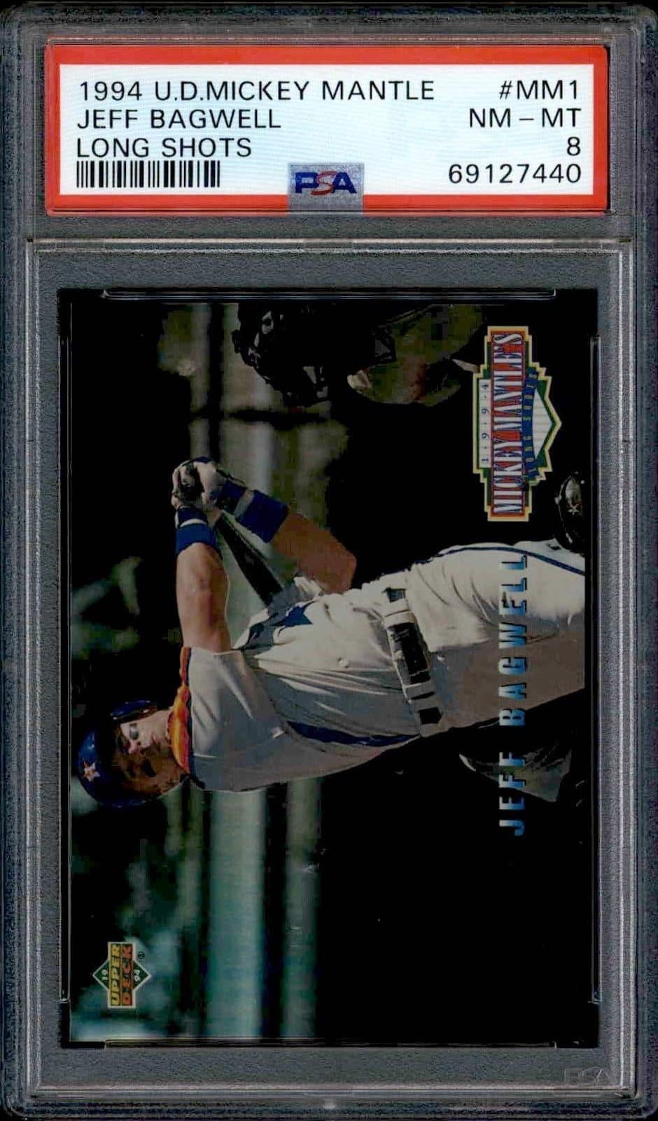 Jeff Bagwell 1994 Upper Deck Mickey Mantle #MM1 Baseball Trading Card - Front 1994 Upper Deck Mickey Mantle Jeff Bagwell #MM1 baseball trading card front
