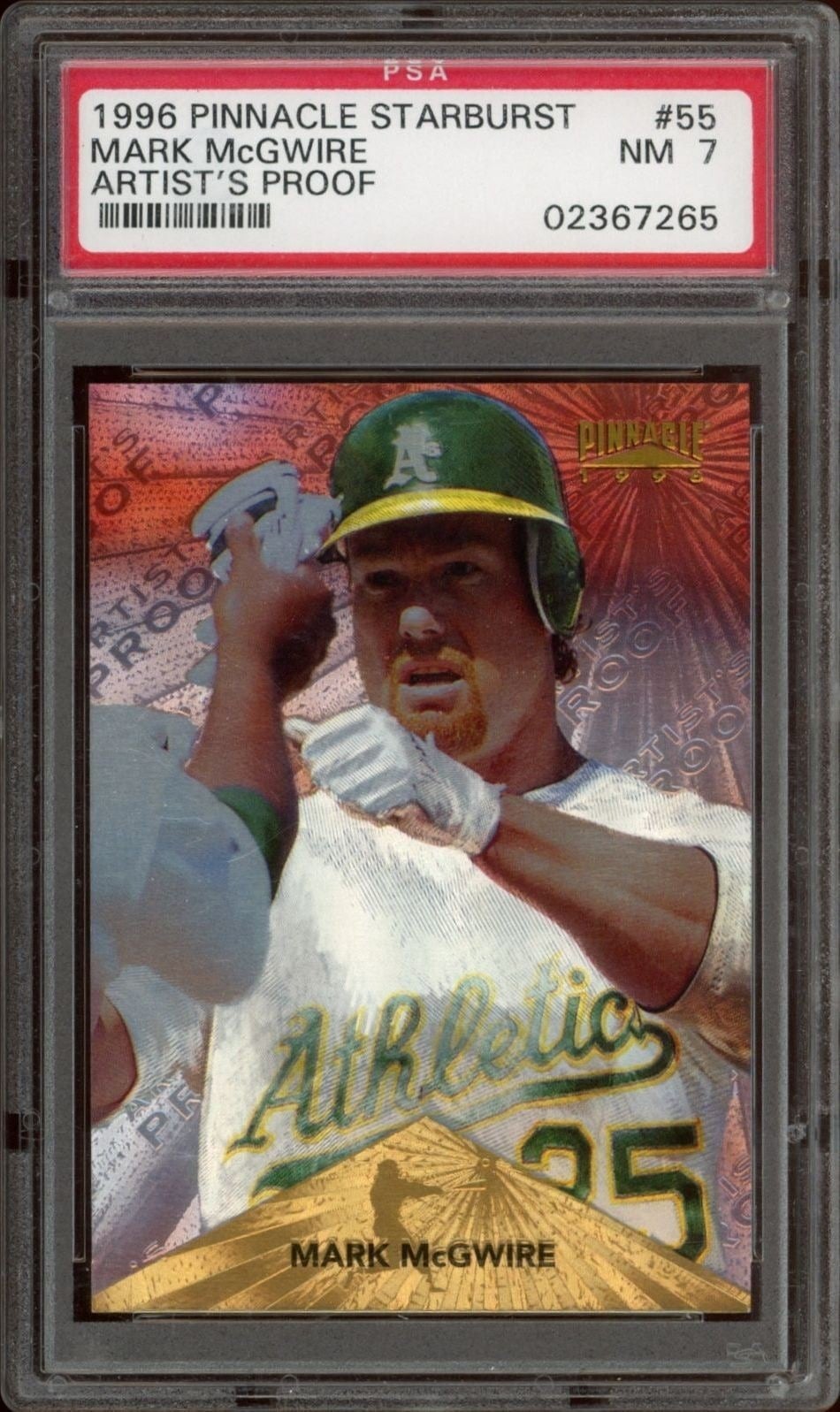 Mark McGwire 1996 Pinnacle Starburst #55 Baseball Trading Card - Front 1996 Pinnacle Starburst Mark McGwire #55 baseball trading card front