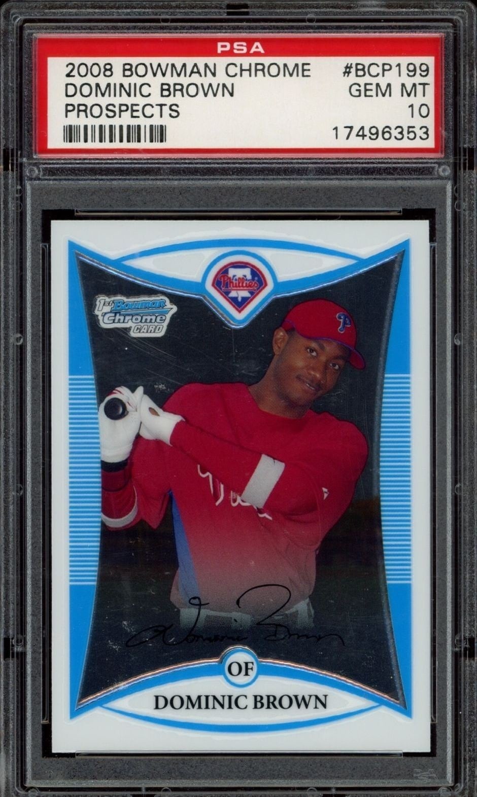 Dominic Brown 2008 Bowman Chrome #BCP199 Baseball Trading Card - Front 2008 Bowman Chrome Dominic Brown #BCP199 baseball trading card front