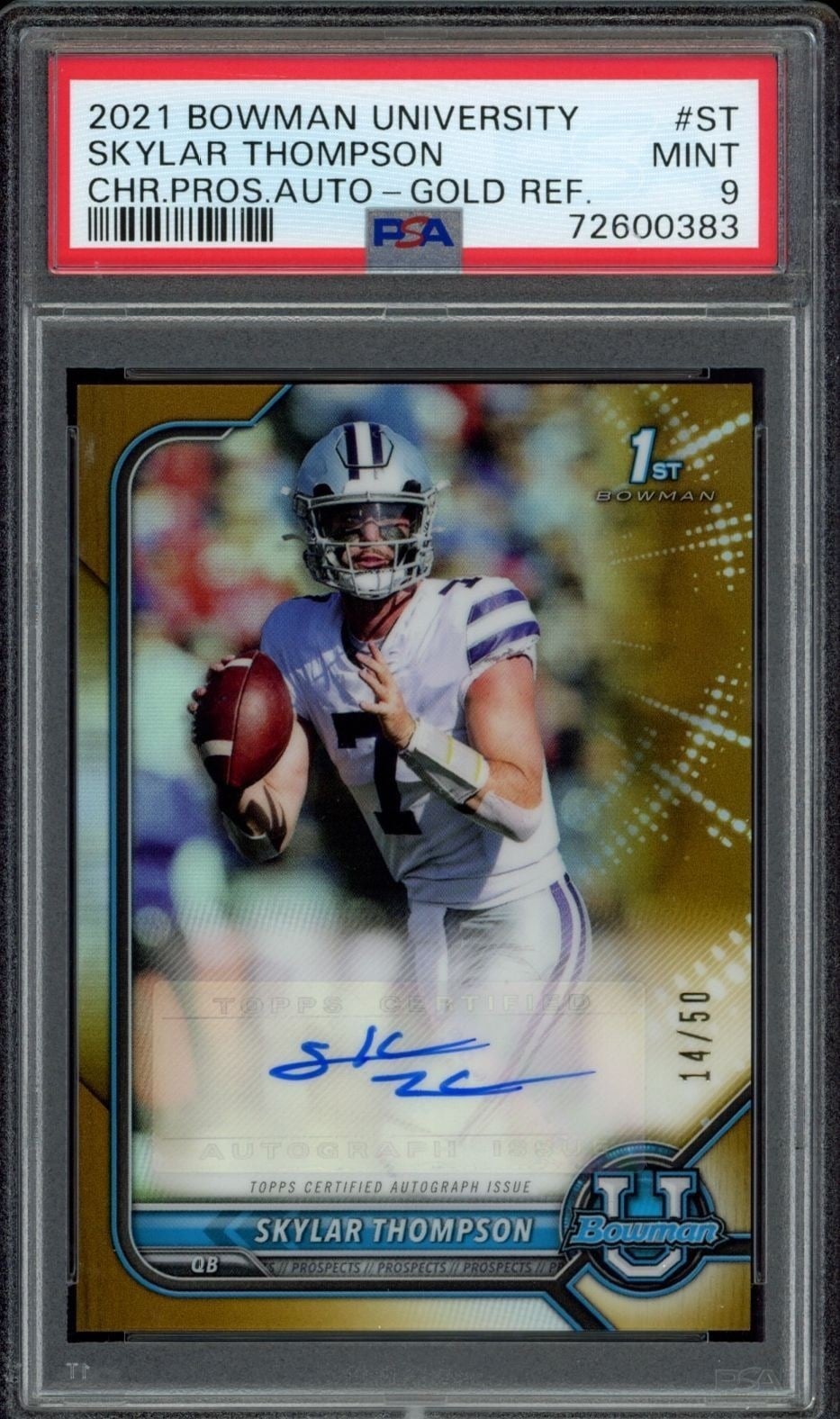 Skylar Thompson 2021 Bowman University #BCPA-ST Football Trading Card - Front 2021 Bowman University Skylar Thompson #BCPA-ST football trading card front