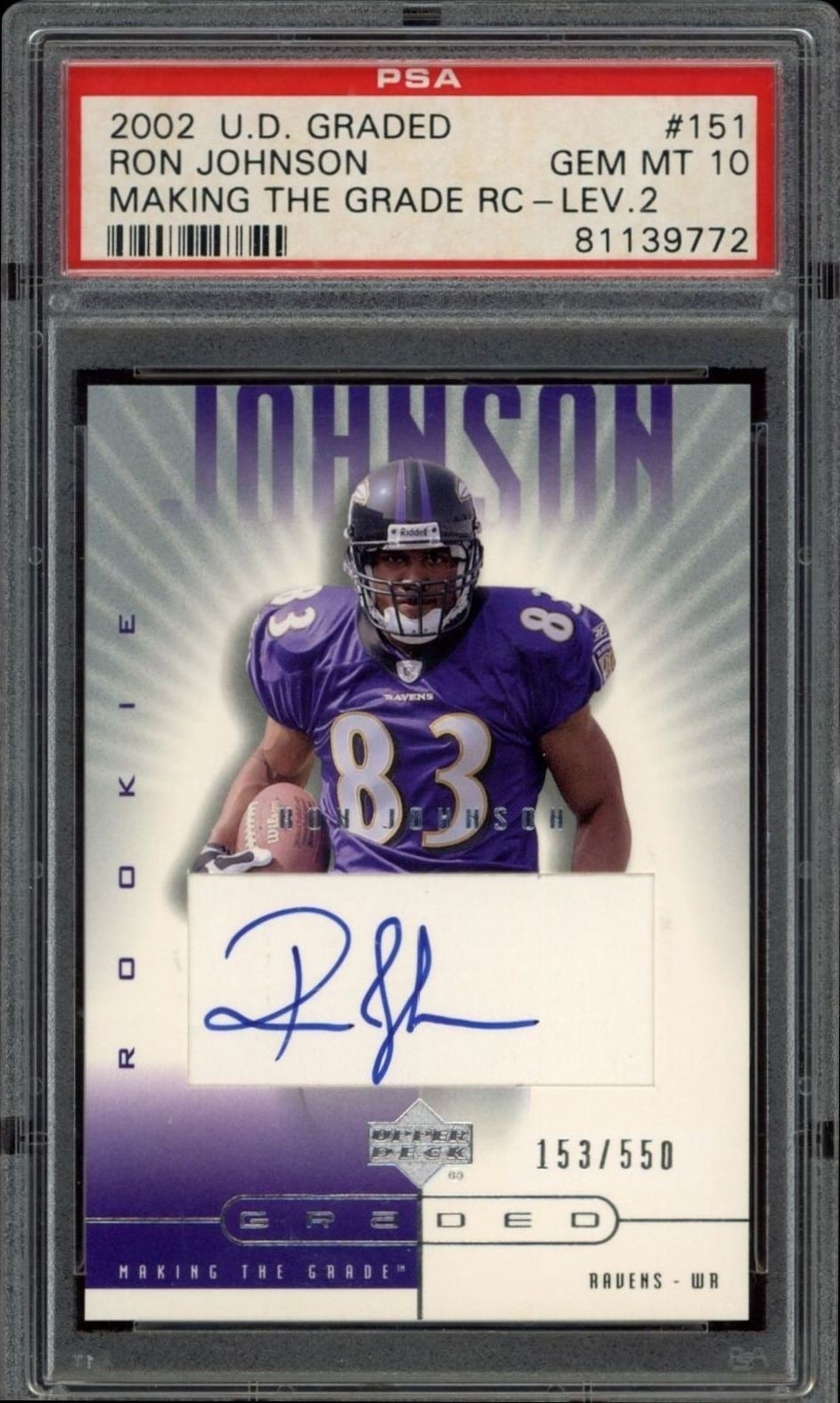 Ron Johnson 2002 Upper Deck Graded #151 Football Trading Card - Front 2002 Upper Deck Graded Ron Johnson #151 football trading card front