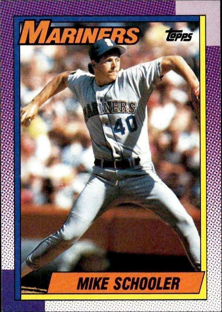 Mike Schooler 1990 Topps #681 Baseball Trading Card - Front 1990 Topps Mike Schooler #681 baseball trading card front
