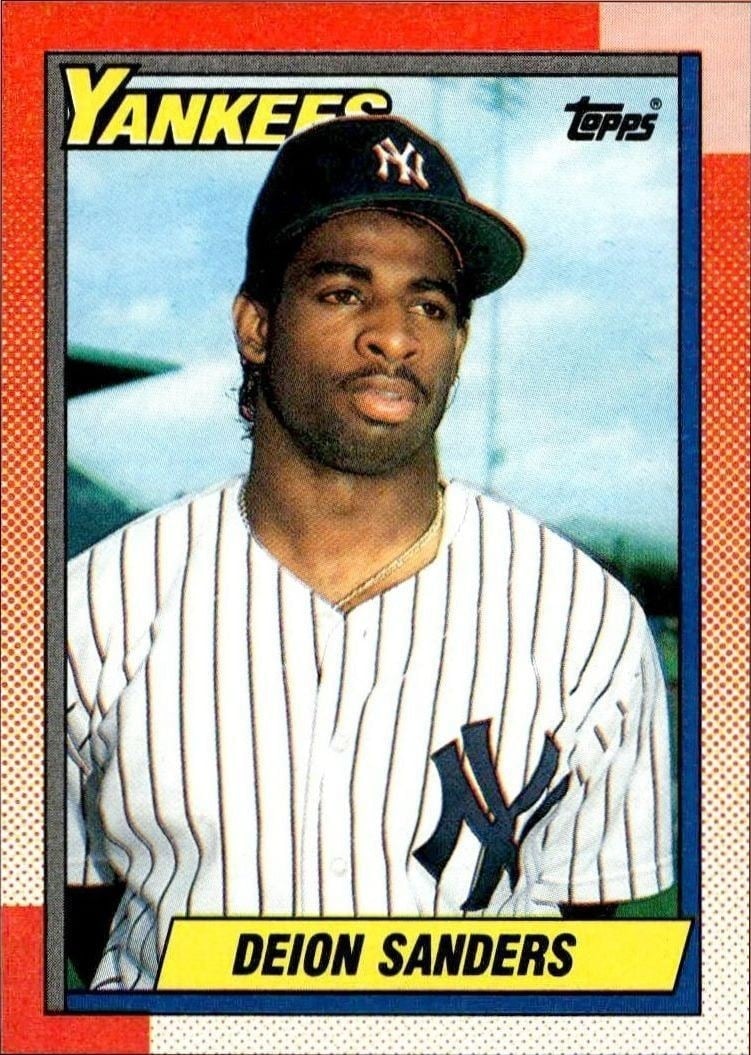 Deion Sanders 1990 Topps #61 Baseball Trading Card - Front 1990 Topps Deion Sanders #61 baseball trading card front