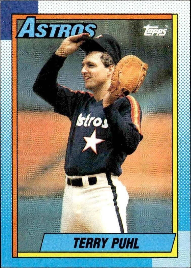 Terry Puhl 1990 Topps #494 Baseball Trading Card - Front 1990 Topps Terry Puhl #494 baseball trading card front