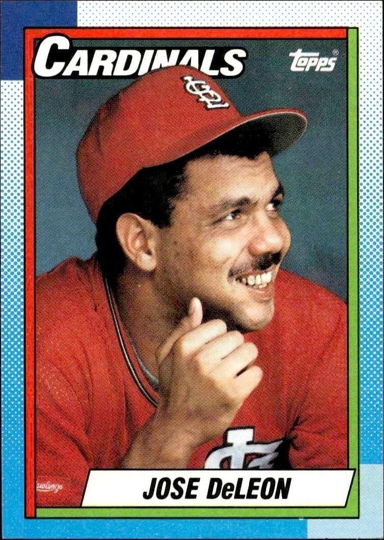 Jose DeLeon 1990 Topps #257 Baseball Trading Card - Front 1990 Topps Jose DeLeon #257 baseball trading card front