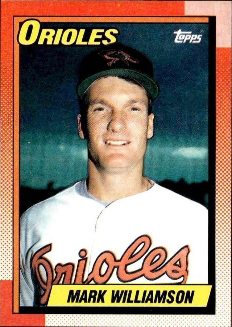Mark Williamson 1990 Topps #13 Baseball Trading Card - Front 1990 Topps Mark Williamson #13 baseball trading card front
