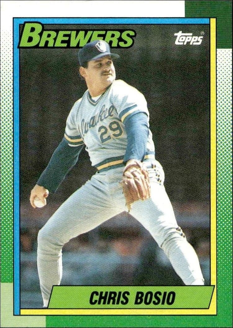 Chris Bosio 1990 Topps #597 Baseball Trading Card - Front 1990 Topps Chris Bosio #597 baseball trading card front