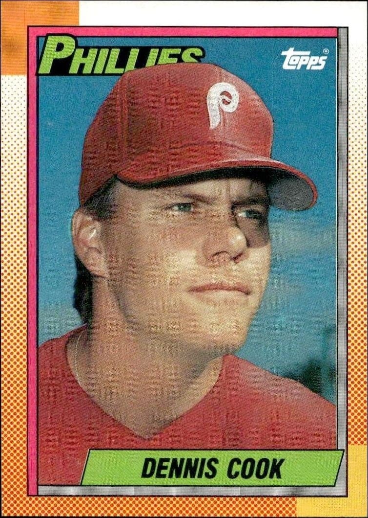 Dennis Cook 1990 Topps #633 Baseball Trading Card - Front 1990 Topps Dennis Cook #633 baseball trading card front