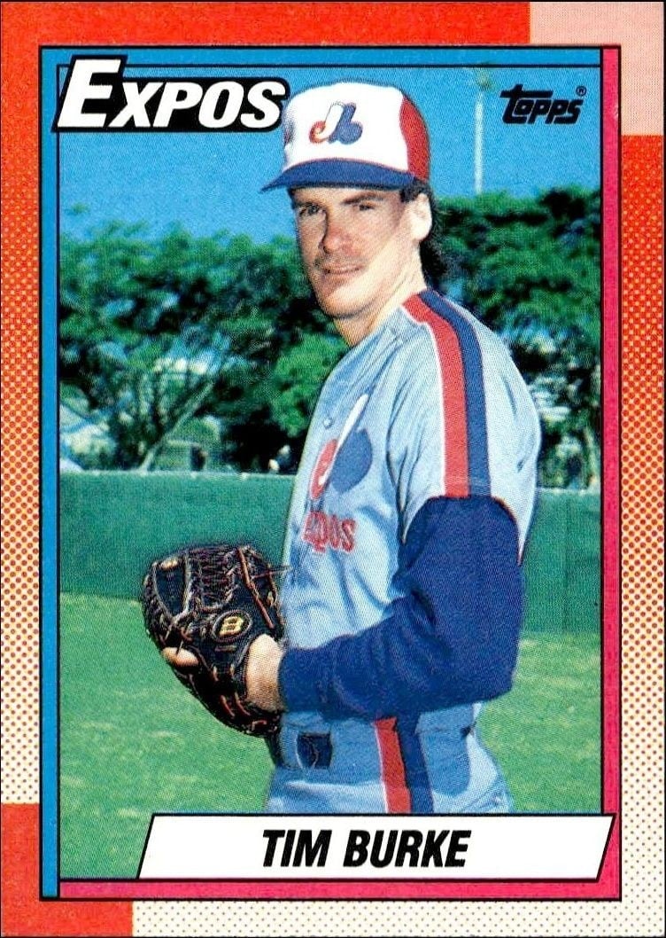 Tim Burke 1990 Topps #195 Baseball Trading Card - Front 1990 Topps Tim Burke #195 baseball trading card front