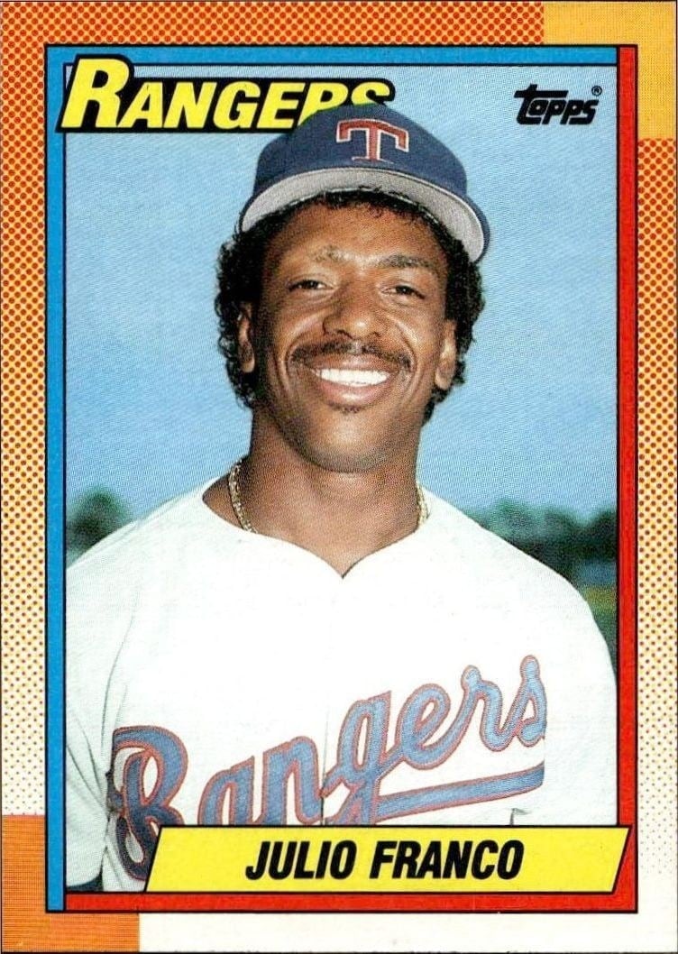 Julio Franco 1990 Topps #550 Baseball Trading Card - Front 1990 Topps Julio Franco #550 baseball trading card front