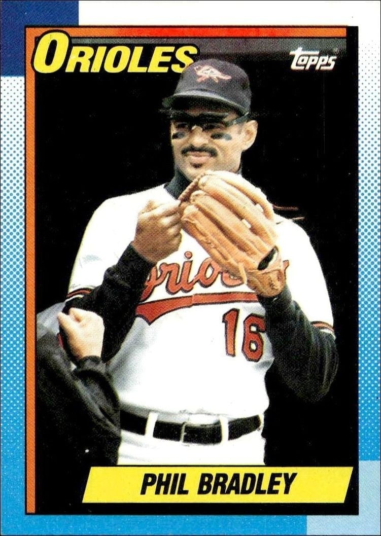 Phil Bradley 1990 Topps #163 Baseball Trading Card - Front 1990 Topps Phil Bradley #163 baseball trading card front