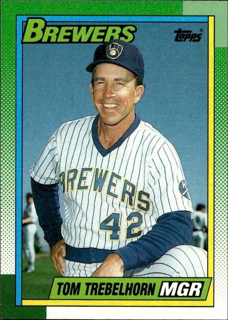 Tom Trebelhorn 1990 Topps #759 Baseball Trading Card - Front 1990 Topps Tom Trebelhorn #759 baseball trading card front