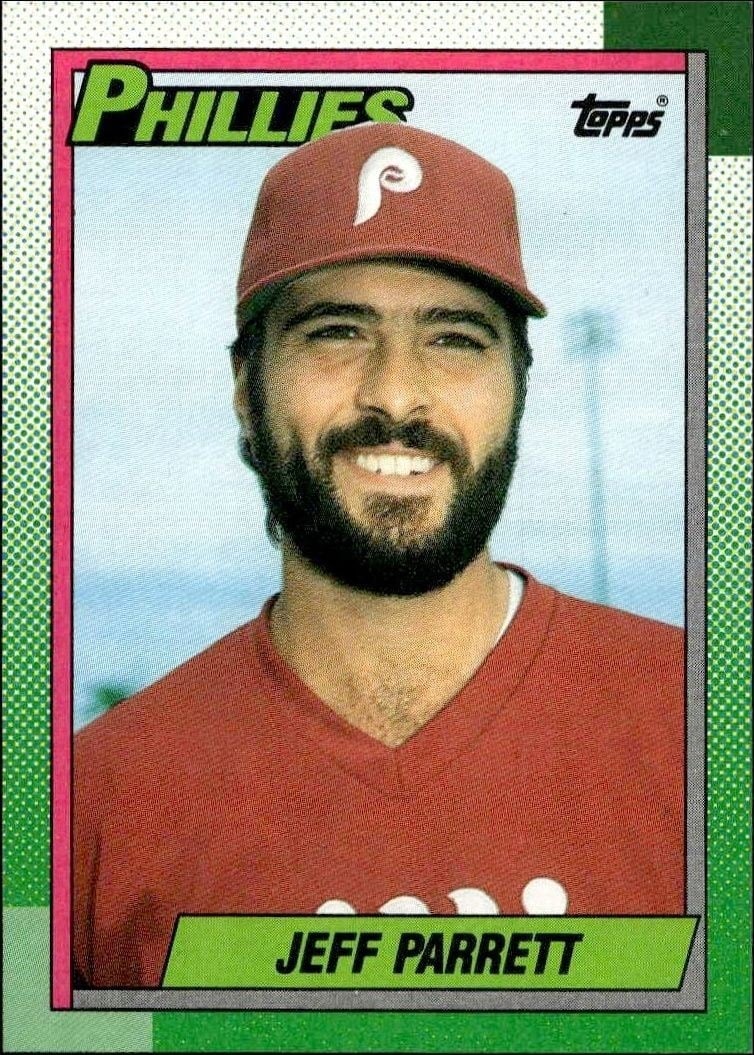 Jeff Parrett 1990 Topps #439 Baseball Trading Card - Front 1990 Topps Jeff Parrett #439 baseball trading card front