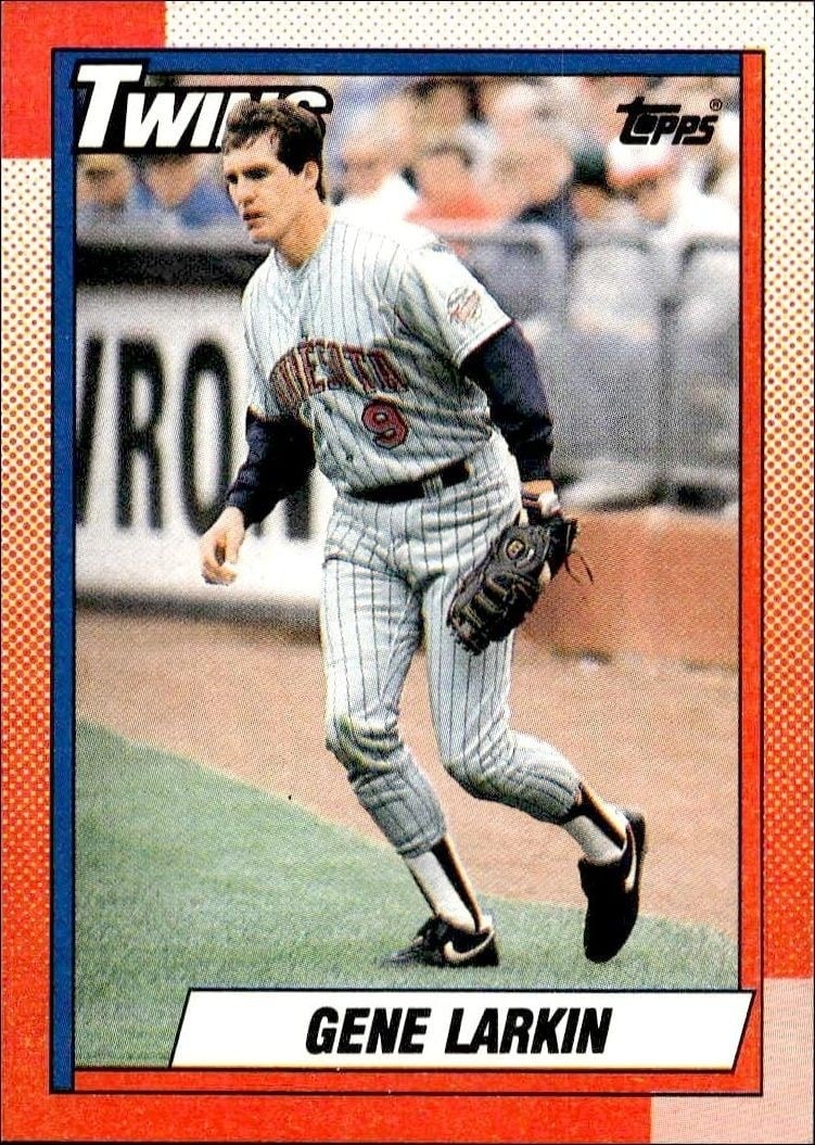 Gene Larkin 1990 Topps #556 Baseball Trading Card - Front 1990 Topps Gene Larkin #556 baseball trading card front