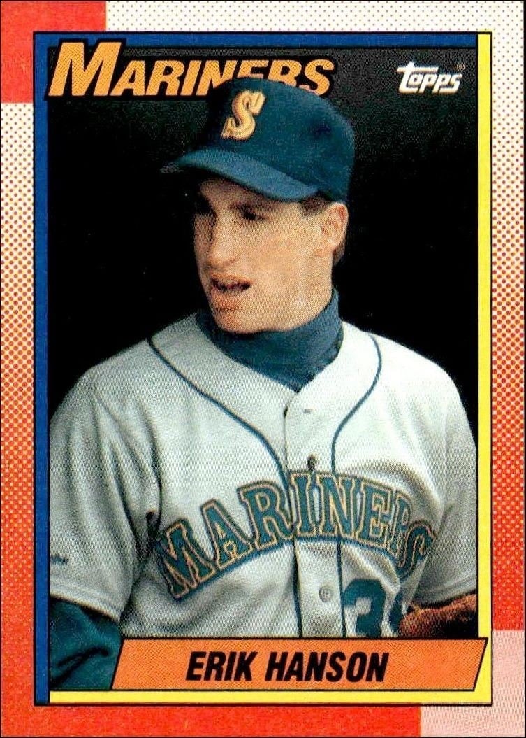 Erik Hanson 1990 Topps #118 Baseball Trading Card - Front 1990 Topps Erik Hanson #118 baseball trading card front