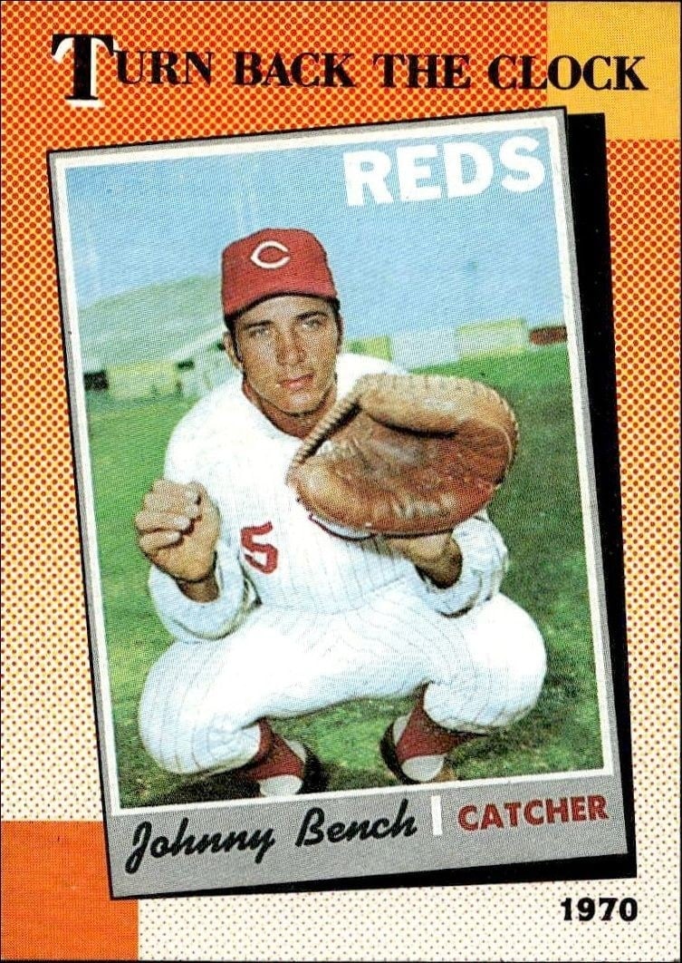 Johnny Bench 1990 Topps #664 Baseball Trading Card - Front 1990 Topps Johnny Bench #664 baseball trading card front