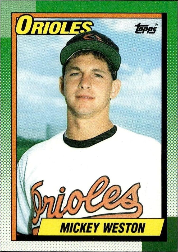 Mickey Weston 1990 Topps #377 Baseball Trading Card - Front 1990 Topps Mickey Weston #377 baseball trading card front