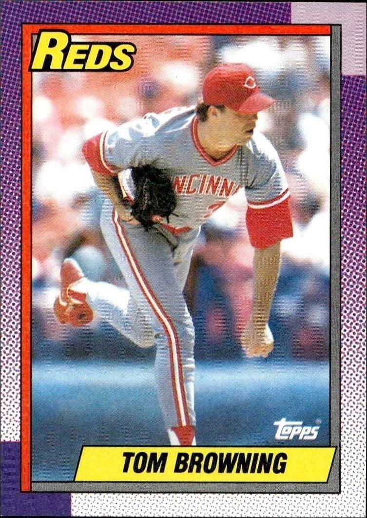 Tom Browning 1990 Topps #418 Baseball Trading Card - Front 1990 Topps Tom Browning #418 baseball trading card front