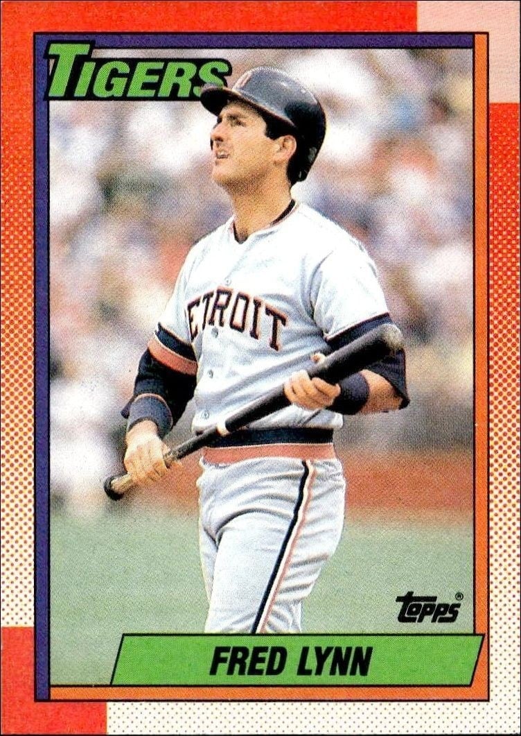 Fred Lynn 1990 Topps #107 Baseball Trading Card - Front 1990 Topps Fred Lynn #107 baseball trading card front