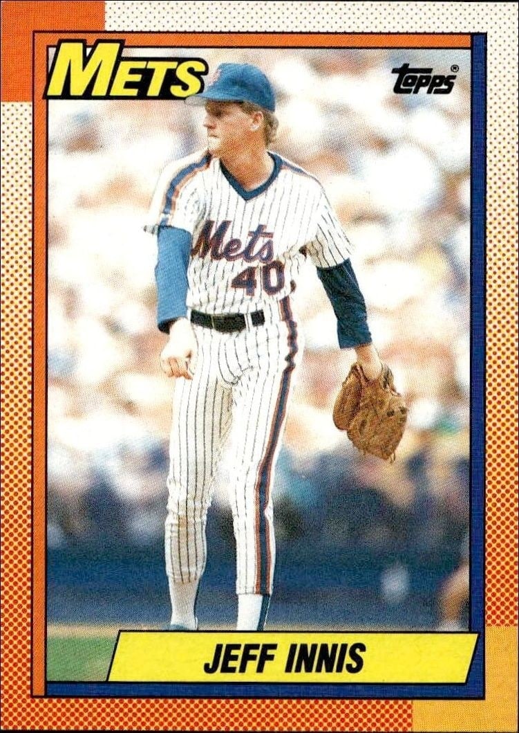 Jeff Innis 1990 Topps #557 Baseball Trading Card - Front 1990 Topps Jeff Innis #557 baseball trading card front