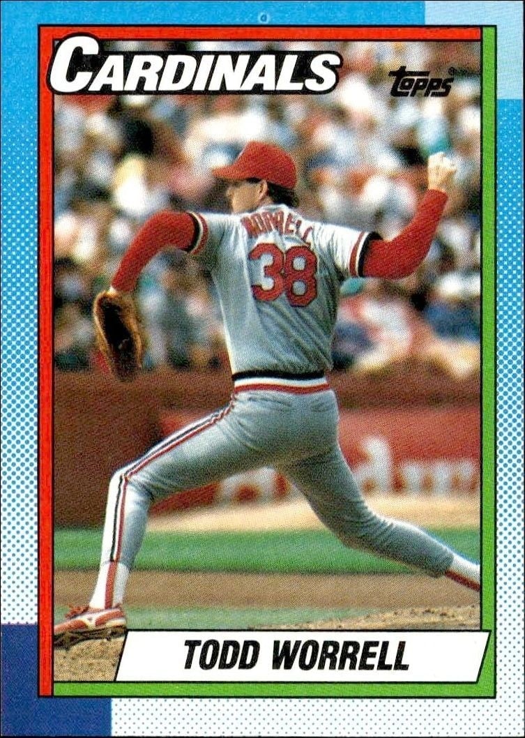 Todd Worrell 1990 Topps #95 Baseball Trading Card - Front 1990 Topps Todd Worrell #95 baseball trading card front