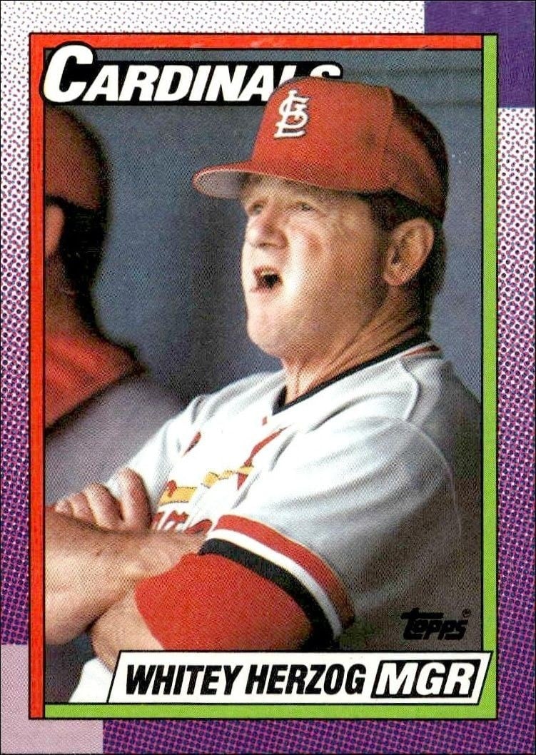 Whitey Herzog 1990 Topps #261 Baseball Trading Card - Front 1990 Topps Whitey Herzog #261 baseball trading card front