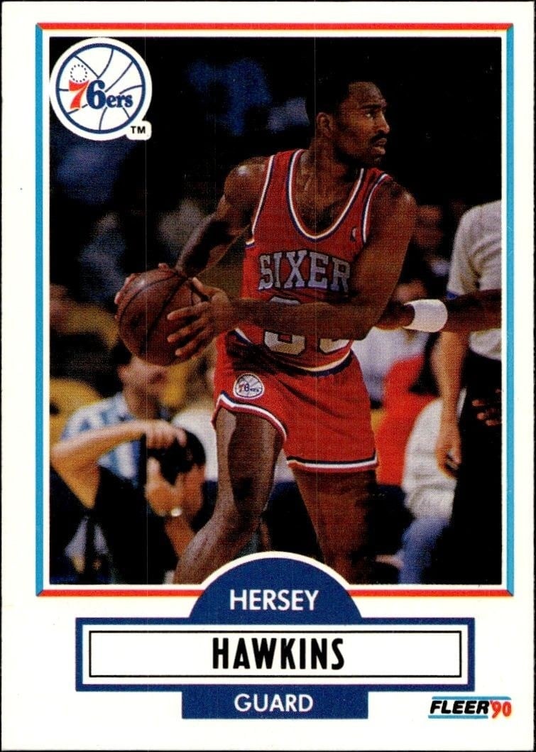 Hersey Hawkins 1990-91 Fleer #143 Basketball Trading Card - Front 1990-91 Fleer Hersey Hawkins #143 basketball trading card front
